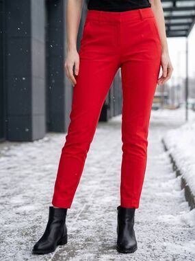 🔹️Loft Red Marisa Skinny Fit Midrise Cropped Ankle Pants Petite 0